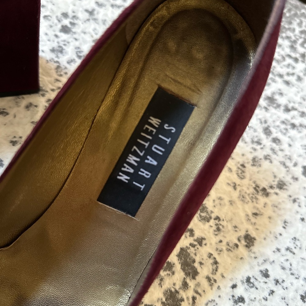 Stuart Weitzman Red/ Wine Suede Block Heel Pumps - image 6